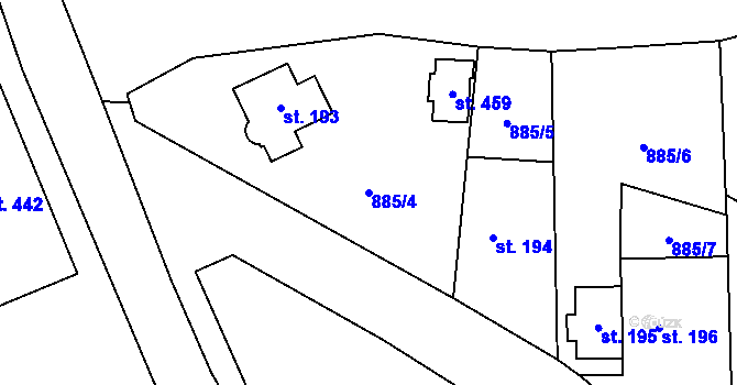 Parcela st. 885/4 v KÚ Tehovec, Katastrální mapa