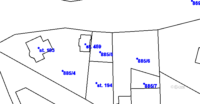 Parcela st. 885/5 v KÚ Tehovec, Katastrální mapa