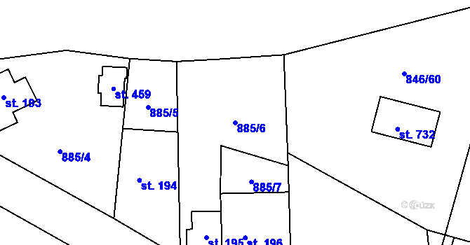Parcela st. 885/6 v KÚ Tehovec, Katastrální mapa