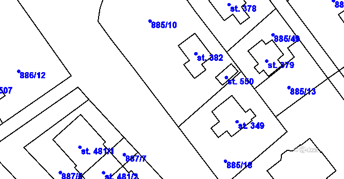Parcela st. 885/11 v KÚ Tehovec, Katastrální mapa