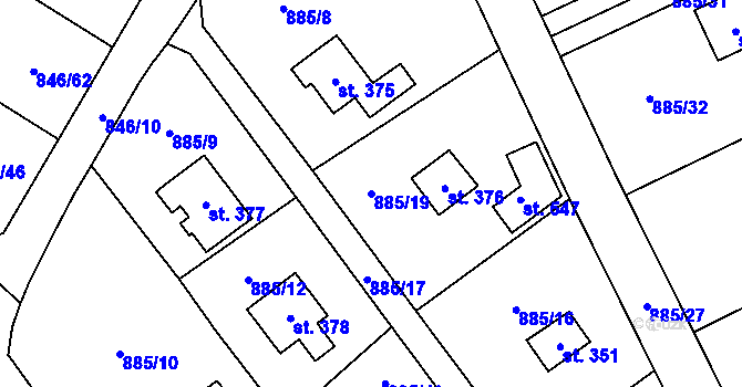 Parcela st. 885/19 v KÚ Tehovec, Katastrální mapa