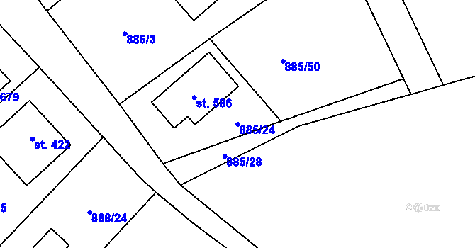 Parcela st. 885/24 v KÚ Tehovec, Katastrální mapa