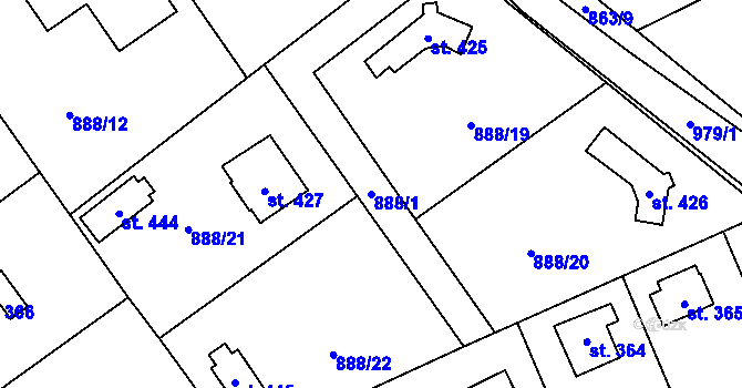 Parcela st. 888/1 v KÚ Tehovec, Katastrální mapa