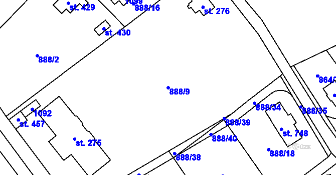 Parcela st. 888/9 v KÚ Tehovec, Katastrální mapa