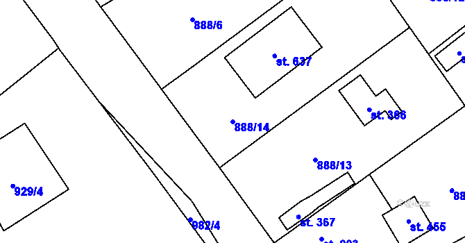 Parcela st. 888/14 v KÚ Tehovec, Katastrální mapa