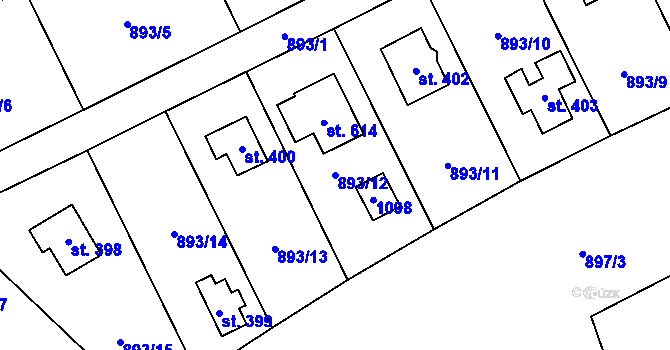 Parcela st. 893/12 v KÚ Tehovec, Katastrální mapa
