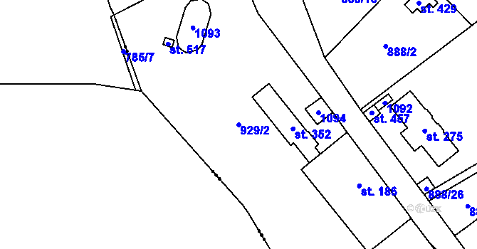 Parcela st. 929/2 v KÚ Tehovec, Katastrální mapa