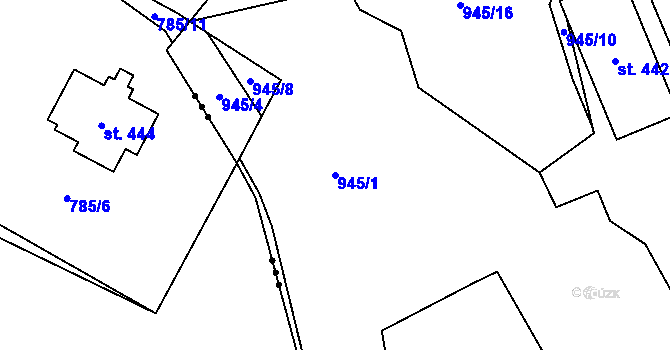 Parcela st. 945/1 v KÚ Tehovec, Katastrální mapa