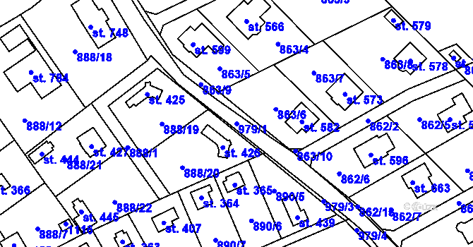 Parcela st. 979/1 v KÚ Tehovec, Katastrální mapa