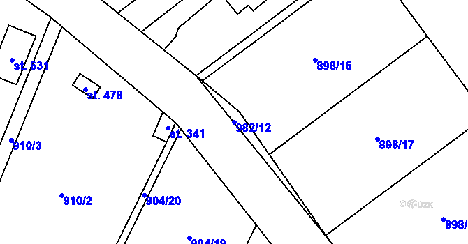 Parcela st. 982/12 v KÚ Tehovec, Katastrální mapa