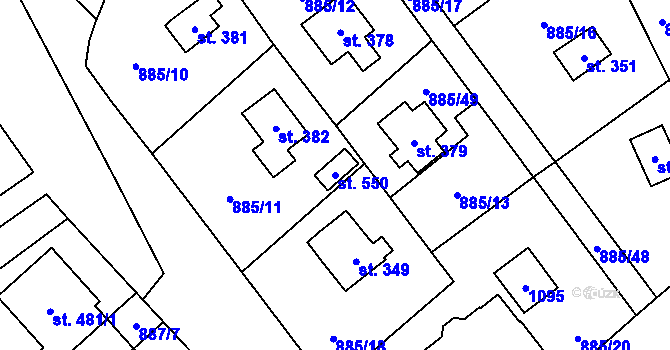 Parcela st. 550 v KÚ Tehovec, Katastrální mapa