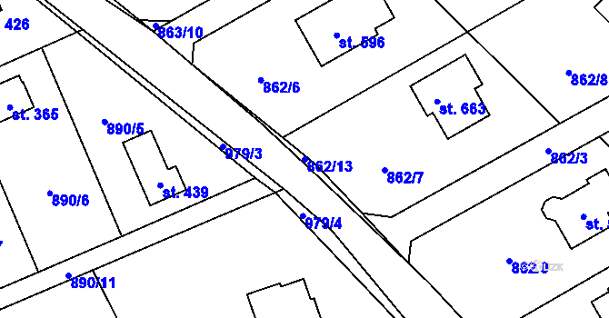 Parcela st. 862/13 v KÚ Tehovec, Katastrální mapa