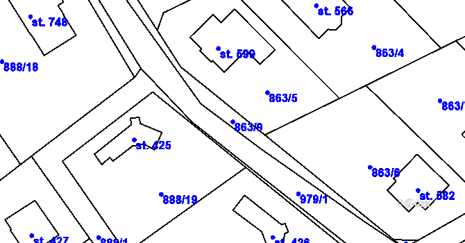 Parcela st. 863/9 v KÚ Tehovec, Katastrální mapa