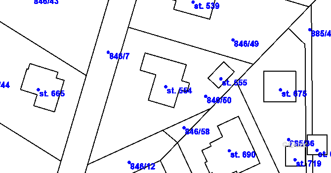 Parcela st. 554 v KÚ Tehovec, Katastrální mapa