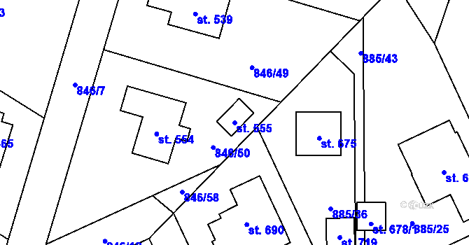 Parcela st. 555 v KÚ Tehovec, Katastrální mapa