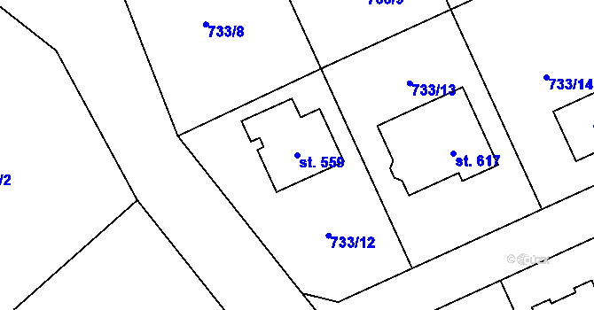 Parcela st. 559 v KÚ Tehovec, Katastrální mapa