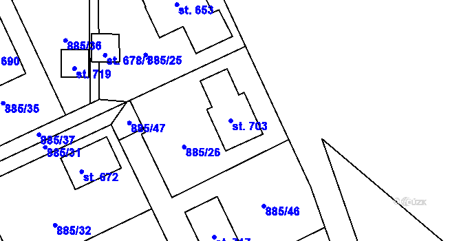 Parcela st. 703 v KÚ Tehovec, Katastrální mapa