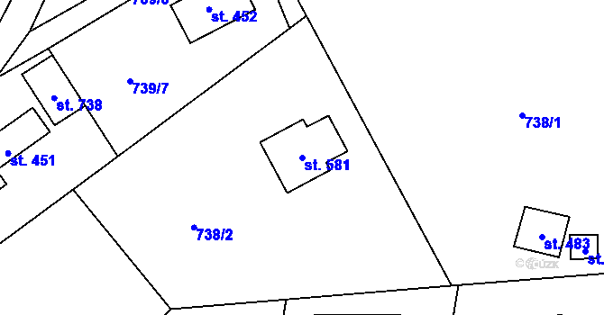 Parcela st. 581 v KÚ Tehovec, Katastrální mapa