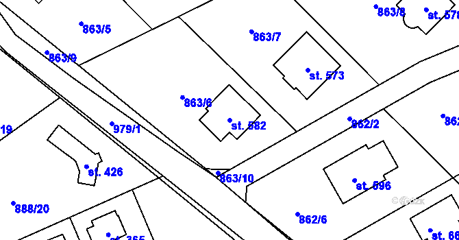 Parcela st. 582 v KÚ Tehovec, Katastrální mapa