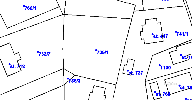 Parcela st. 735/1 v KÚ Tehovec, Katastrální mapa