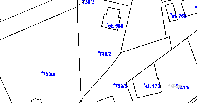 Parcela st. 735/2 v KÚ Tehovec, Katastrální mapa