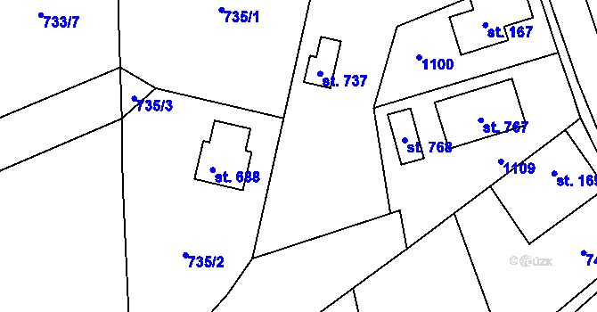 Parcela st. 735/4 v KÚ Tehovec, Katastrální mapa