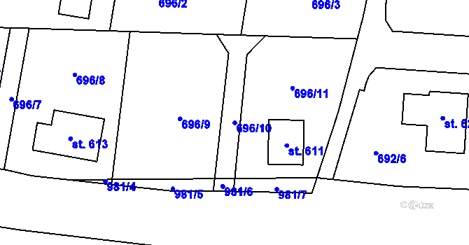 Parcela st. 696/10 v KÚ Tehovec, Katastrální mapa