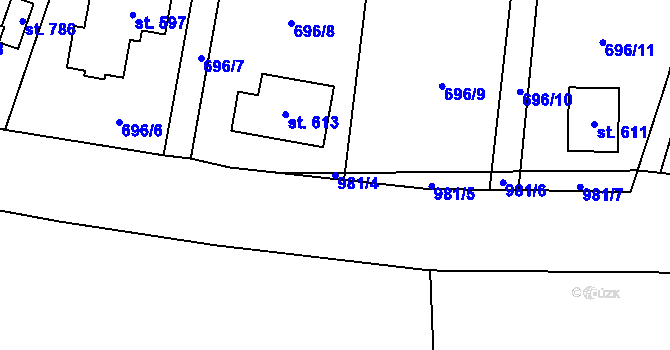 Parcela st. 981/4 v KÚ Tehovec, Katastrální mapa