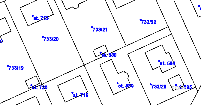 Parcela st. 588 v KÚ Tehovec, Katastrální mapa