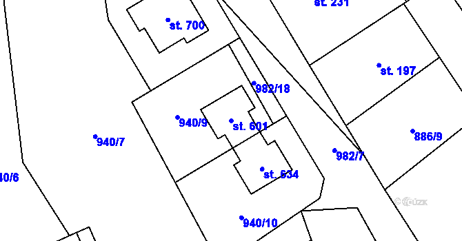 Parcela st. 601 v KÚ Tehovec, Katastrální mapa