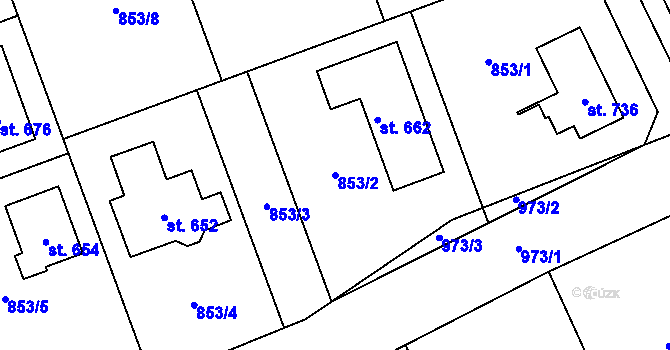 Parcela st. 853/2 v KÚ Tehovec, Katastrální mapa