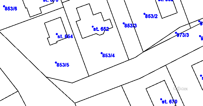 Parcela st. 853/4 v KÚ Tehovec, Katastrální mapa