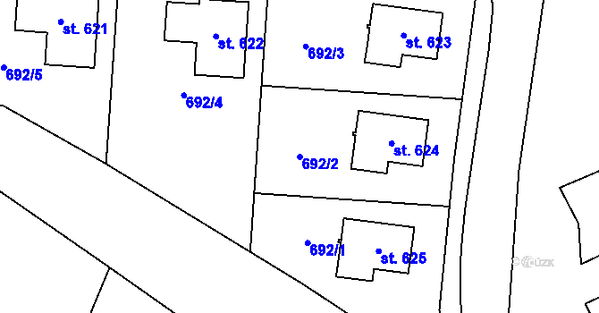Parcela st. 692/2 v KÚ Tehovec, Katastrální mapa