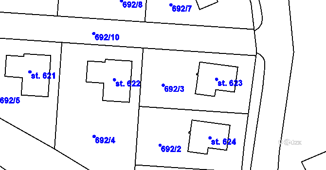 Parcela st. 692/3 v KÚ Tehovec, Katastrální mapa