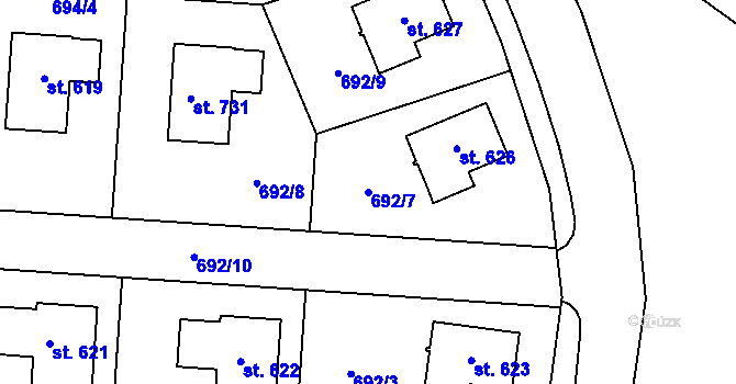 Parcela st. 692/7 v KÚ Tehovec, Katastrální mapa