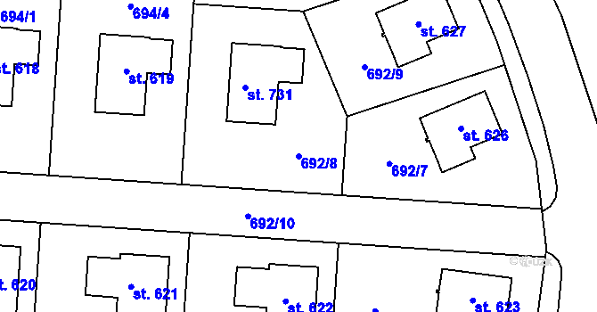 Parcela st. 692/8 v KÚ Tehovec, Katastrální mapa