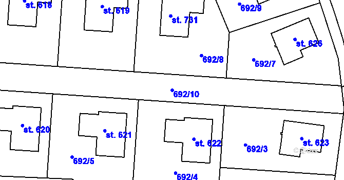 Parcela st. 692/10 v KÚ Tehovec, Katastrální mapa