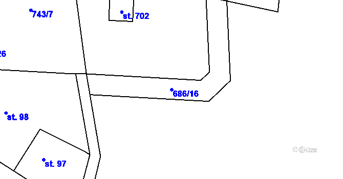 Parcela st. 686/16 v KÚ Tehovec, Katastrální mapa