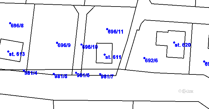 Parcela st. 611 v KÚ Tehovec, Katastrální mapa