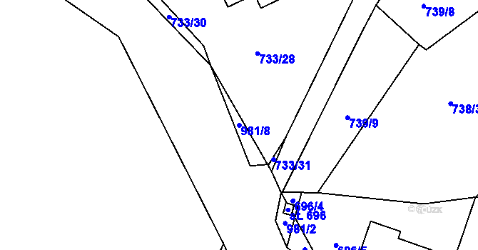 Parcela st. 981/8 v KÚ Tehovec, Katastrální mapa