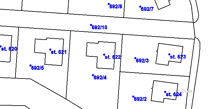 Parcela st. 622 v KÚ Tehovec, Katastrální mapa