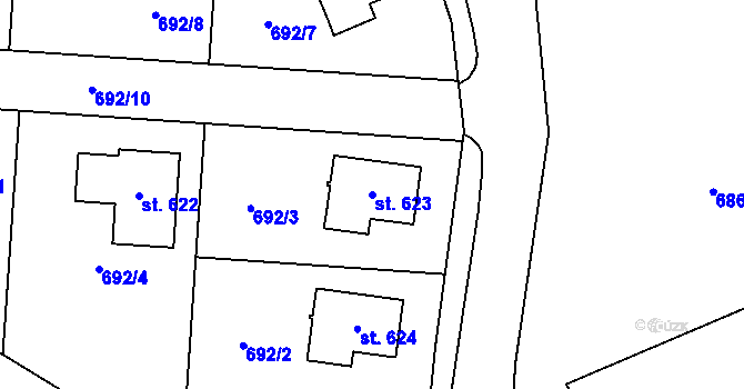 Parcela st. 623 v KÚ Tehovec, Katastrální mapa