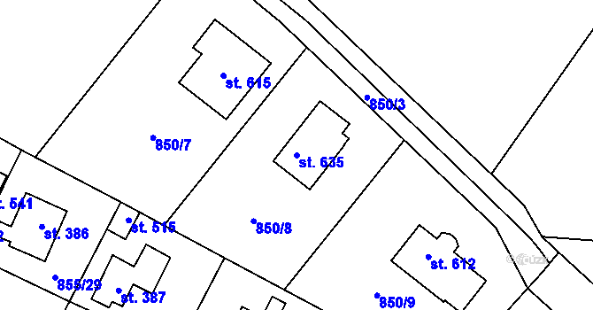 Parcela st. 635 v KÚ Tehovec, Katastrální mapa