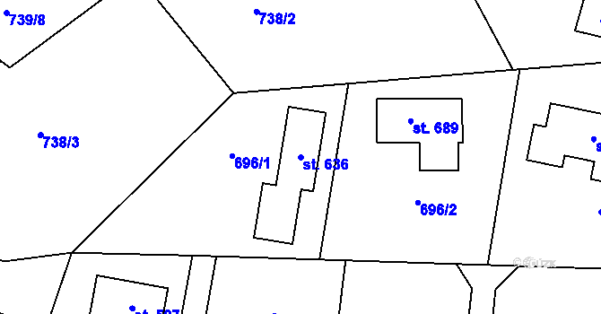 Parcela st. 636 v KÚ Tehovec, Katastrální mapa