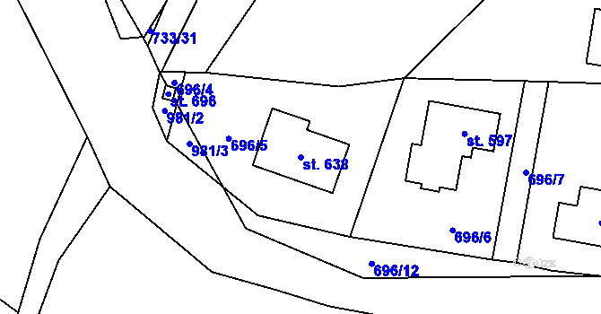 Parcela st. 638 v KÚ Tehovec, Katastrální mapa