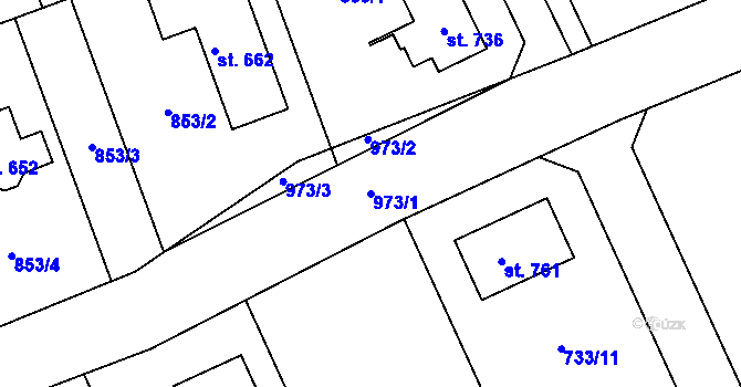 Parcela st. 973/1 v KÚ Tehovec, Katastrální mapa