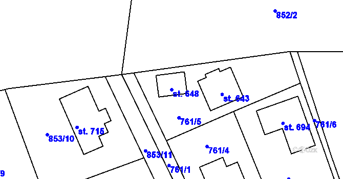 Parcela st. 648 v KÚ Tehovec, Katastrální mapa