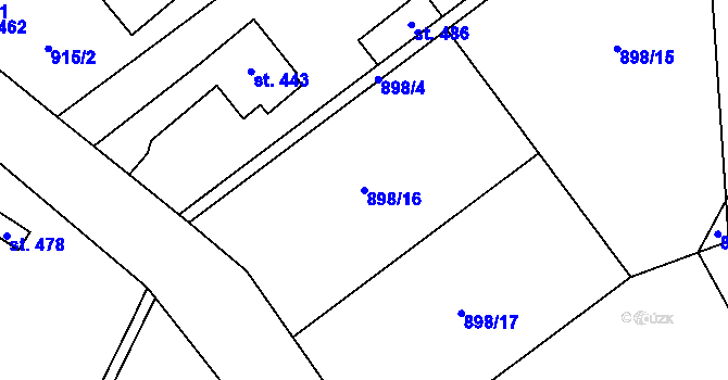 Parcela st. 898/16 v KÚ Tehovec, Katastrální mapa