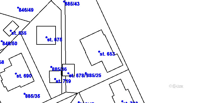 Parcela st. 653 v KÚ Tehovec, Katastrální mapa