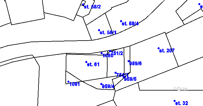 Parcela st. 1080 v KÚ Tehovec, Katastrální mapa